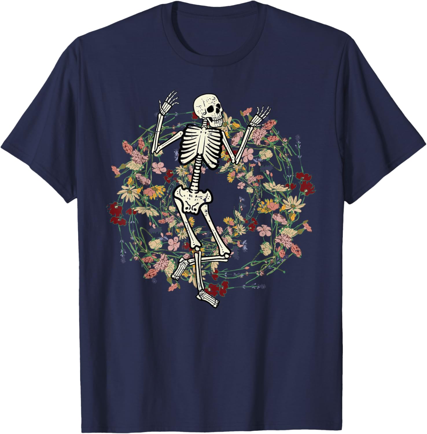Floral Skeleton Funny Goth Halloween Costume Men Women Kids T-Shirt - T-Shirt | Navy
