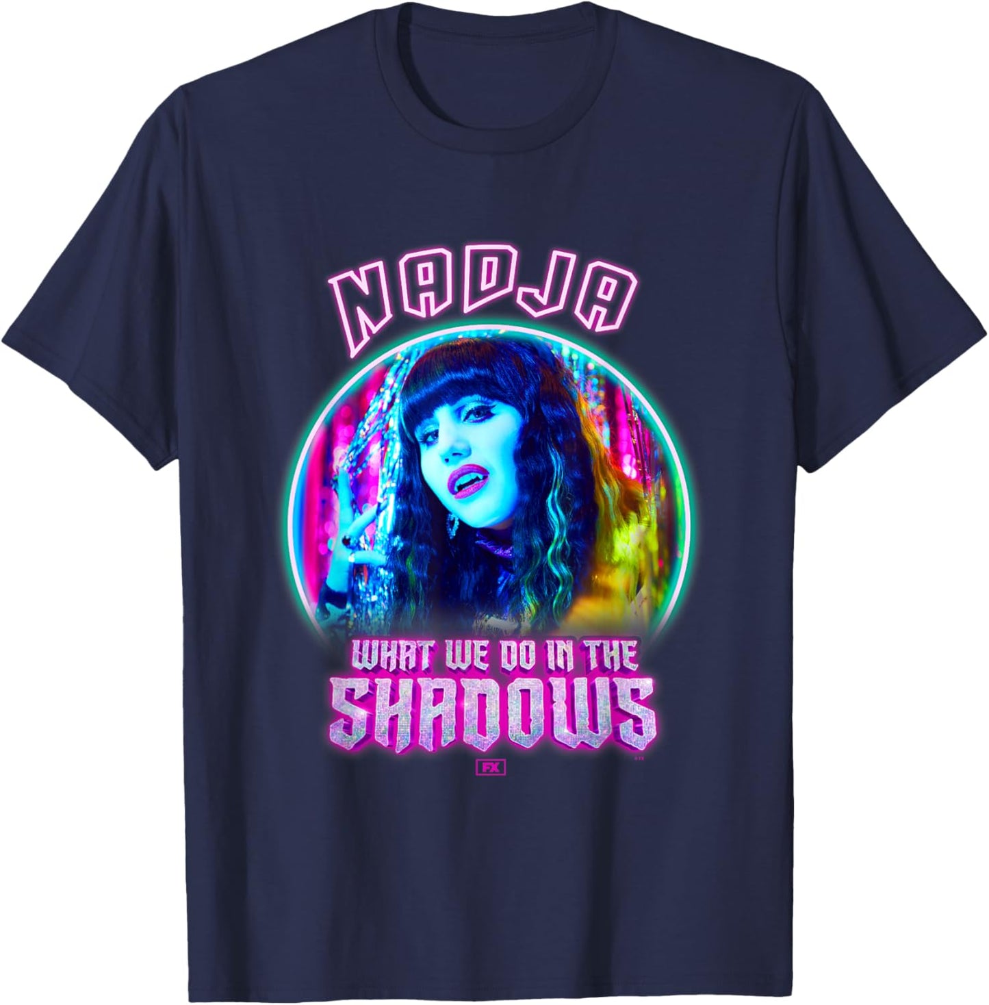 What We Do In The Shadows Cool Nadja Big Chest Neon Portrait T-Shirt - T-Shirt | Navy
