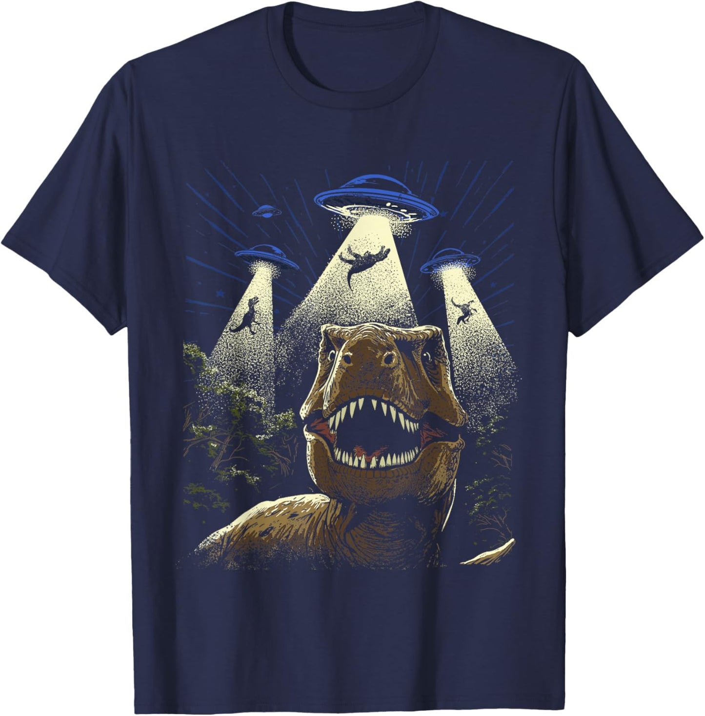 Alien Dinosaur Shirt T-Rex Dinosaur Selfie UFO Abduction T-Shirt - T-Shirt | Navy