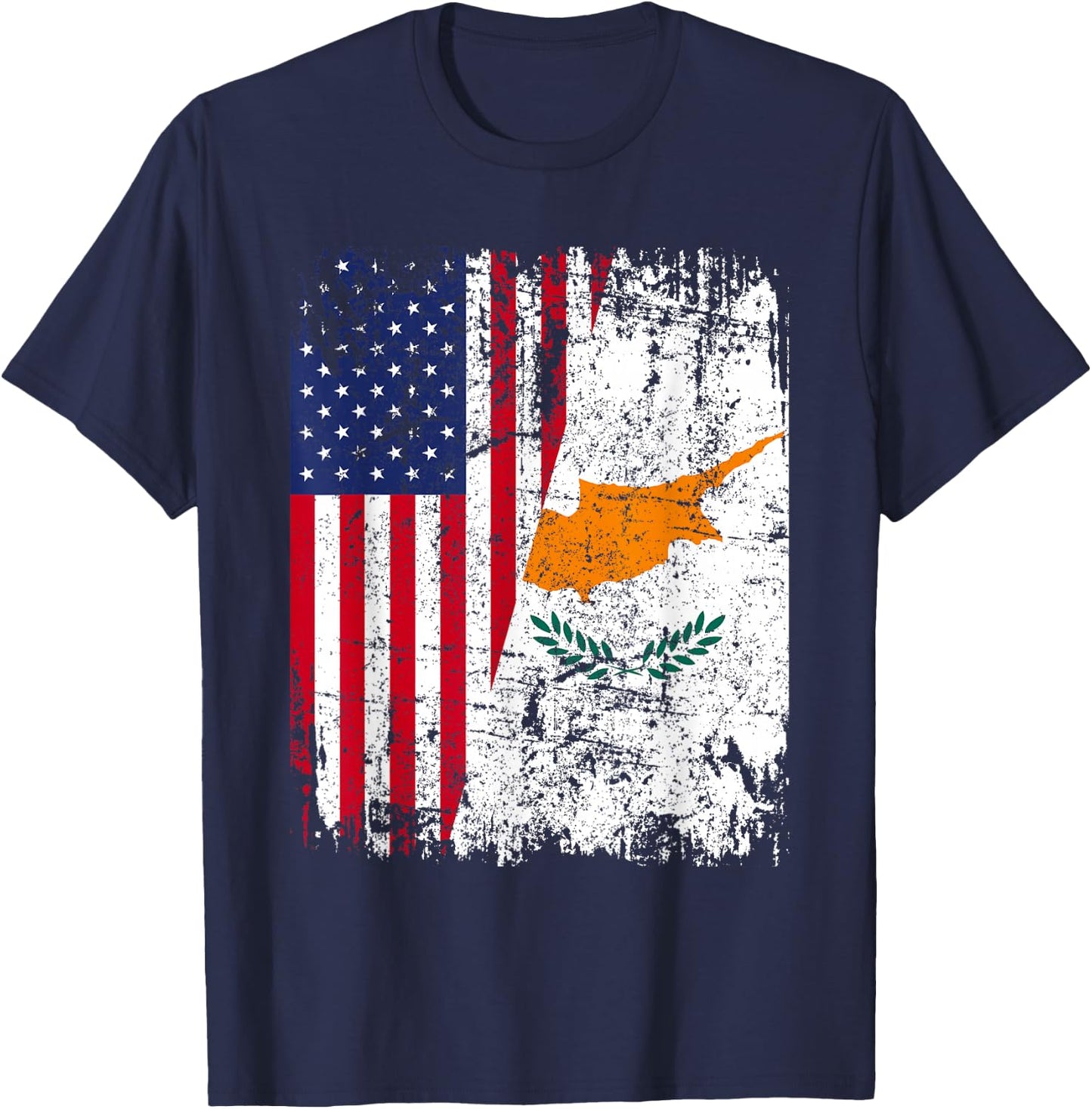 CYPRIOT ROOTS | Half American Flag | USA CYPRUS FLAG T-Shirt - T-Shirt | Navy