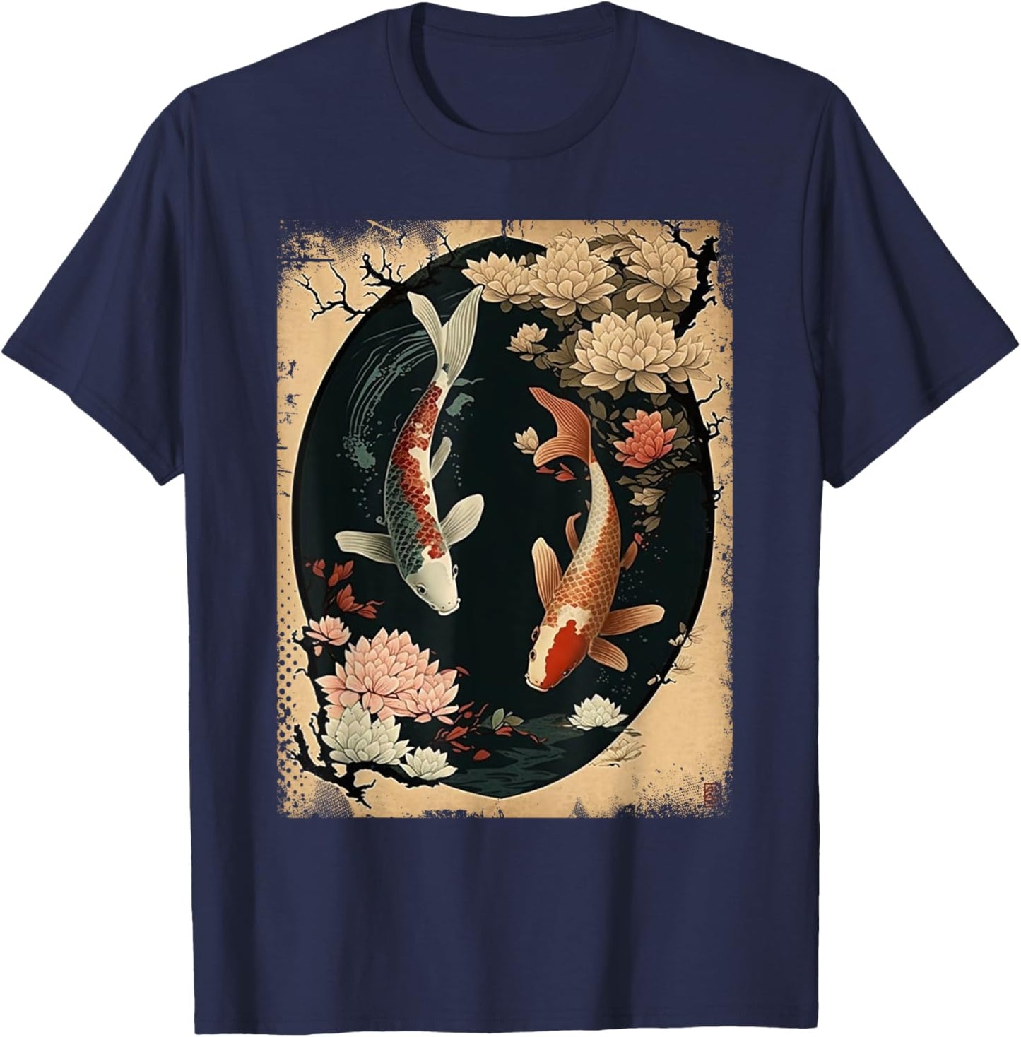 Nishikigoi Koi Carp Fish Japanese Art Japan Cherry Blossom T-Shirt - T-Shirt | Navy