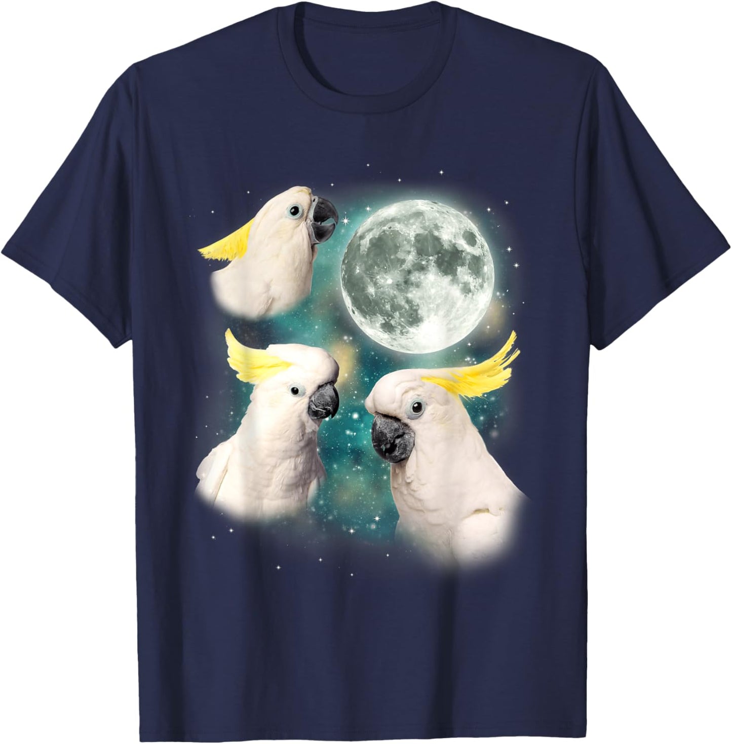 Three Cockatoo Moon 3 Birds Tropical Paradise Parody T-Shirt - T-Shirt | Navy