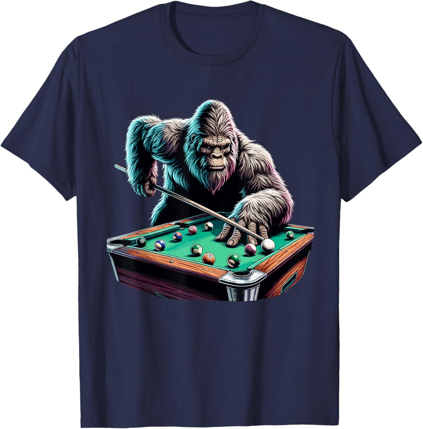 Funny Bigfoot Sasquatch Billiards Pool Player Men Boys T-Shirt - T-Shirt | Navy