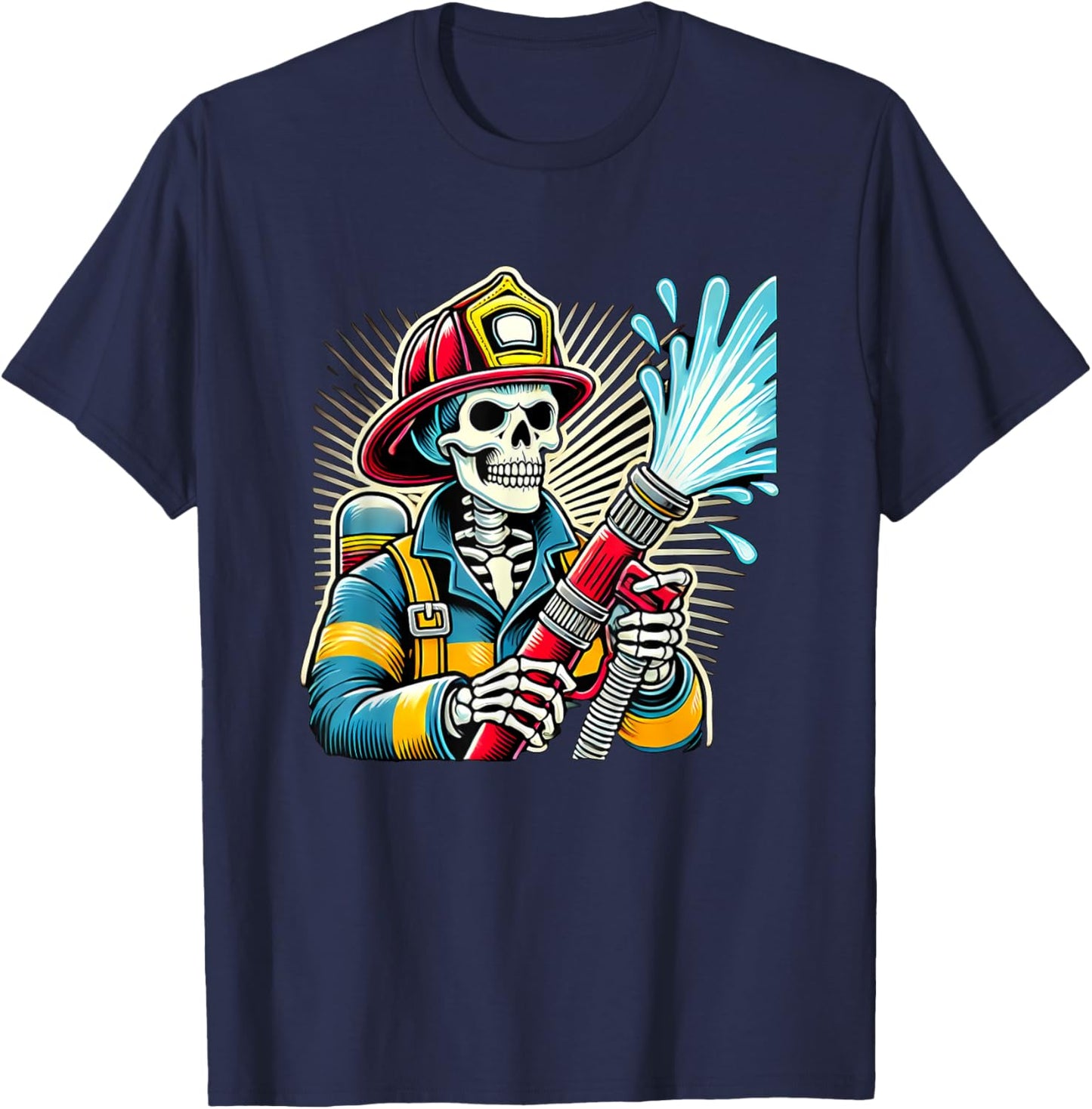 Halloween Skeleton Firefighter T-Shirt - T-Shirt | Navy