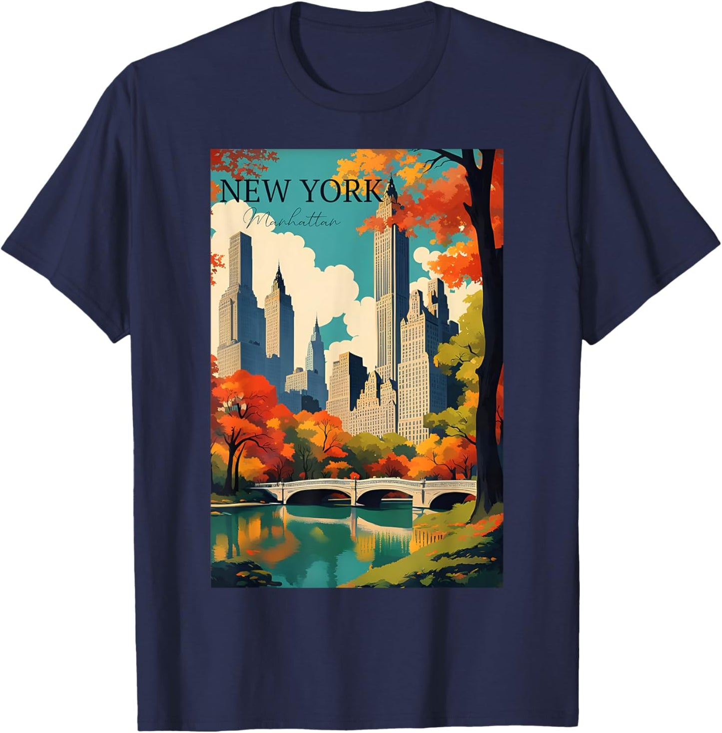 Manhattan New York Travel Poster Modern With A Vintage Style T-Shirt - T-Shirt | Navy