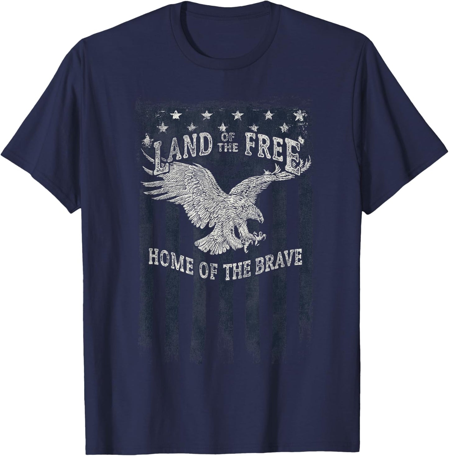 Land Of The Free Home Of The Brave Eagle Vertical Flag T-Shirt - T-Shirt | Navy