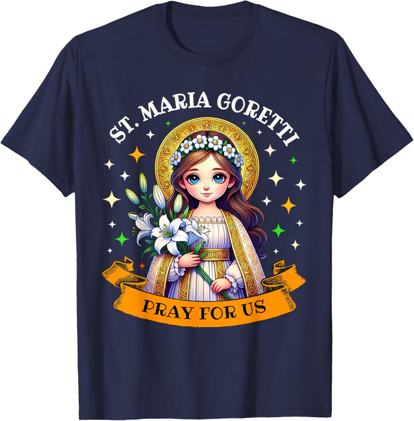 St Maria Goretti Lily Saints Catholic Saints for Children T-Shirt - T-Shirt | Navy