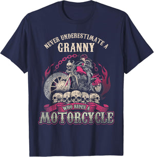 Granny Biker Chick Lady Never Underestimate Motorcycle T-Shirt - T-Shirt | Navy