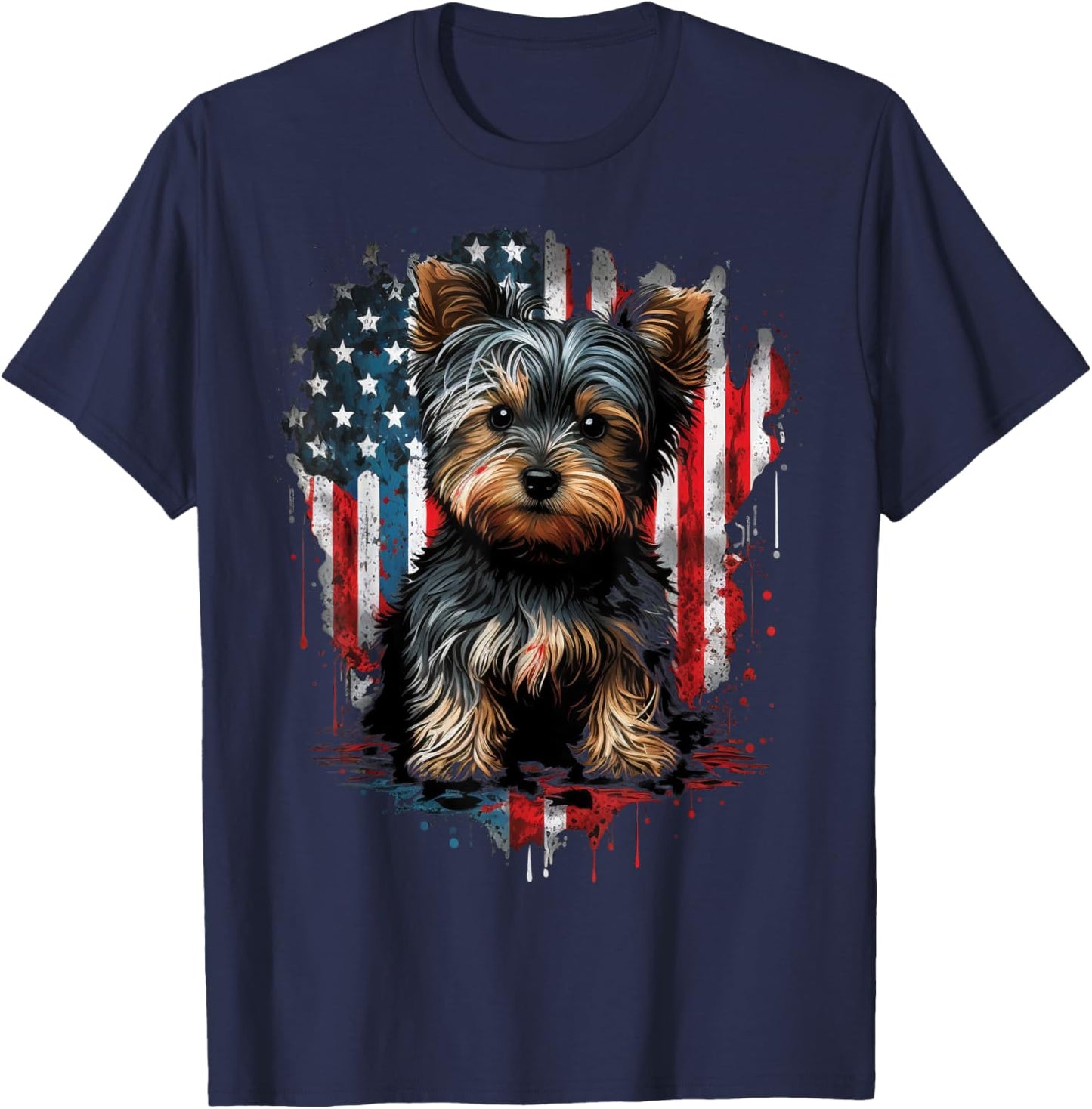 USA 4th of July Patriotic American Yorkshire Terrier T-Shirt - T-Shirt | Navy