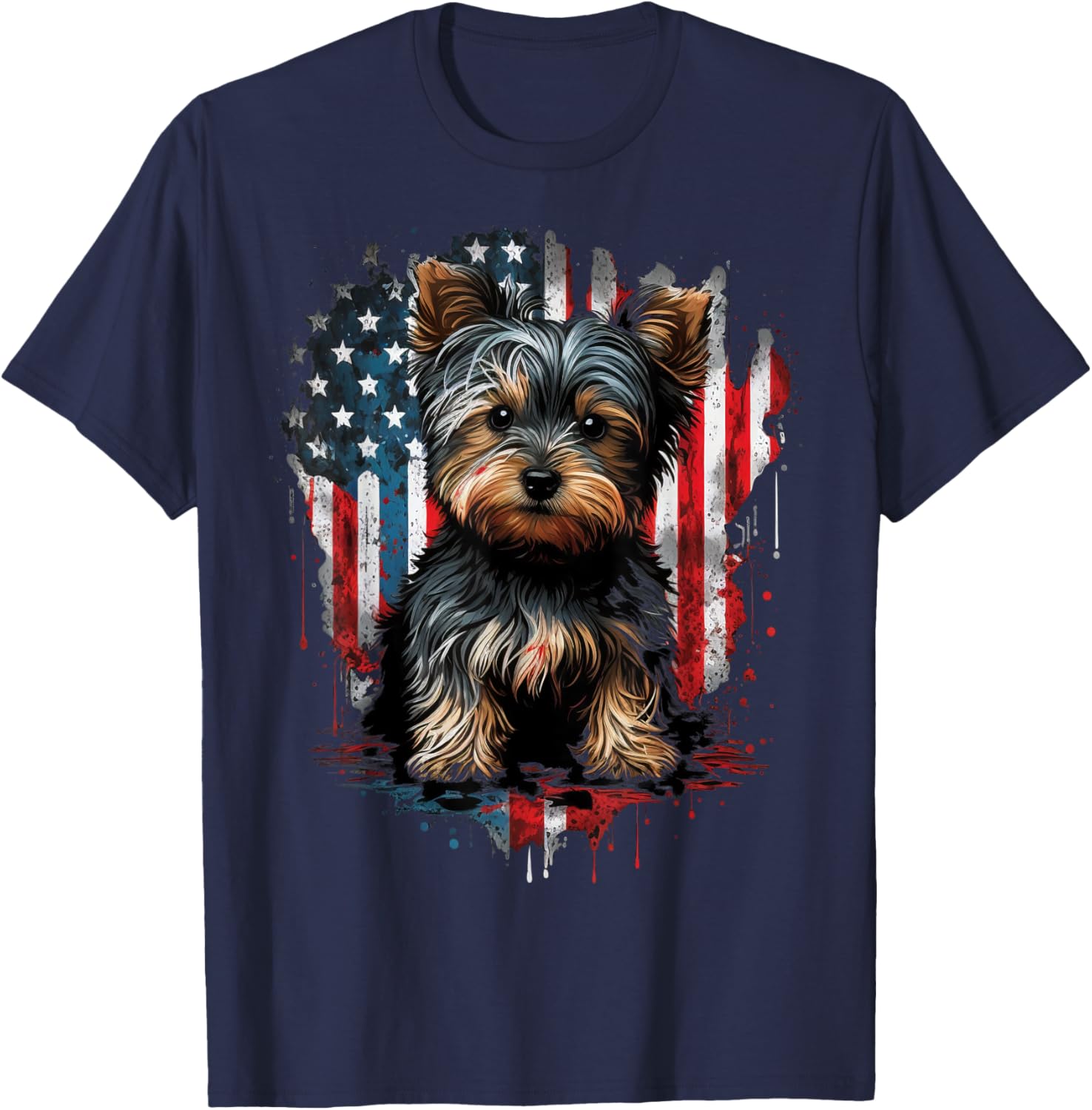 USA 4th of July Patriotic American Yorkshire Terrier T-Shirt - T-Shirt | Navy