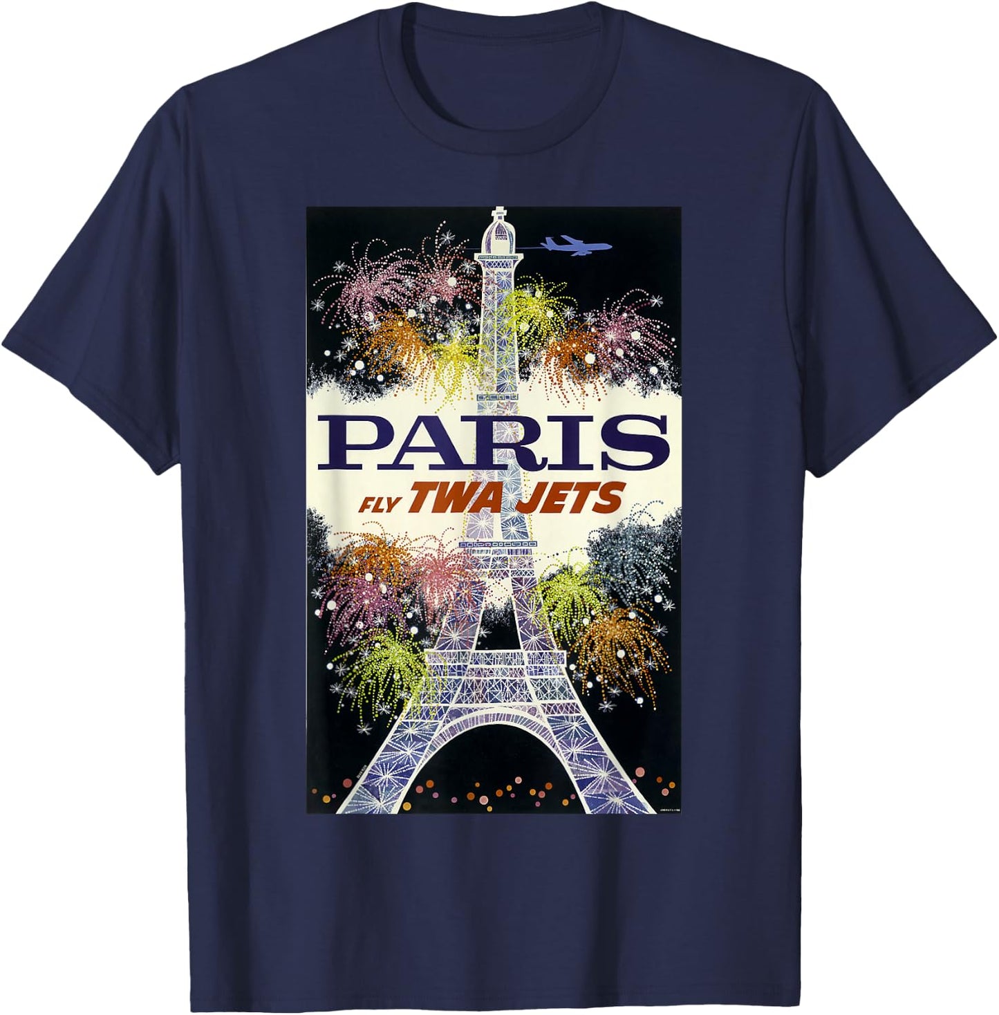 Paris Fly TWA Jets Vintage Retro Poster Print T-Shirt - T-Shirt | Navy