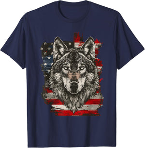 Wolf Outfit Patriotic Wolves 4th Of July USA American Flag T-Shirt - T-Shirt | Navy