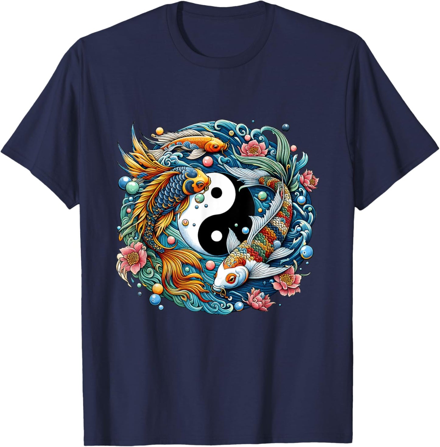 Chinese Yin Yang Koi Fish Harmony Artistic Creations T-Shirt - T-Shirt | Navy