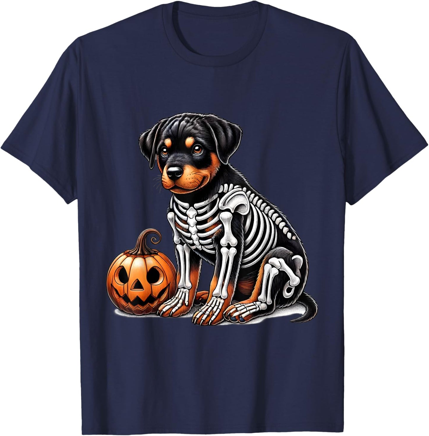 Rottweiler Skeleton Jack O Lantern Funny Dog Halloween T-Shirt - T-Shirt | Navy