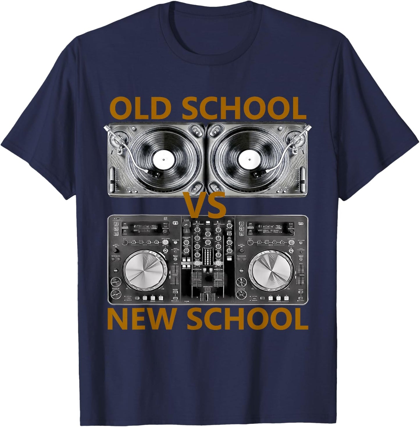 Old School DJ VS New School DJ , House/Dance Music T-Shirt - T-Shirt | Navy