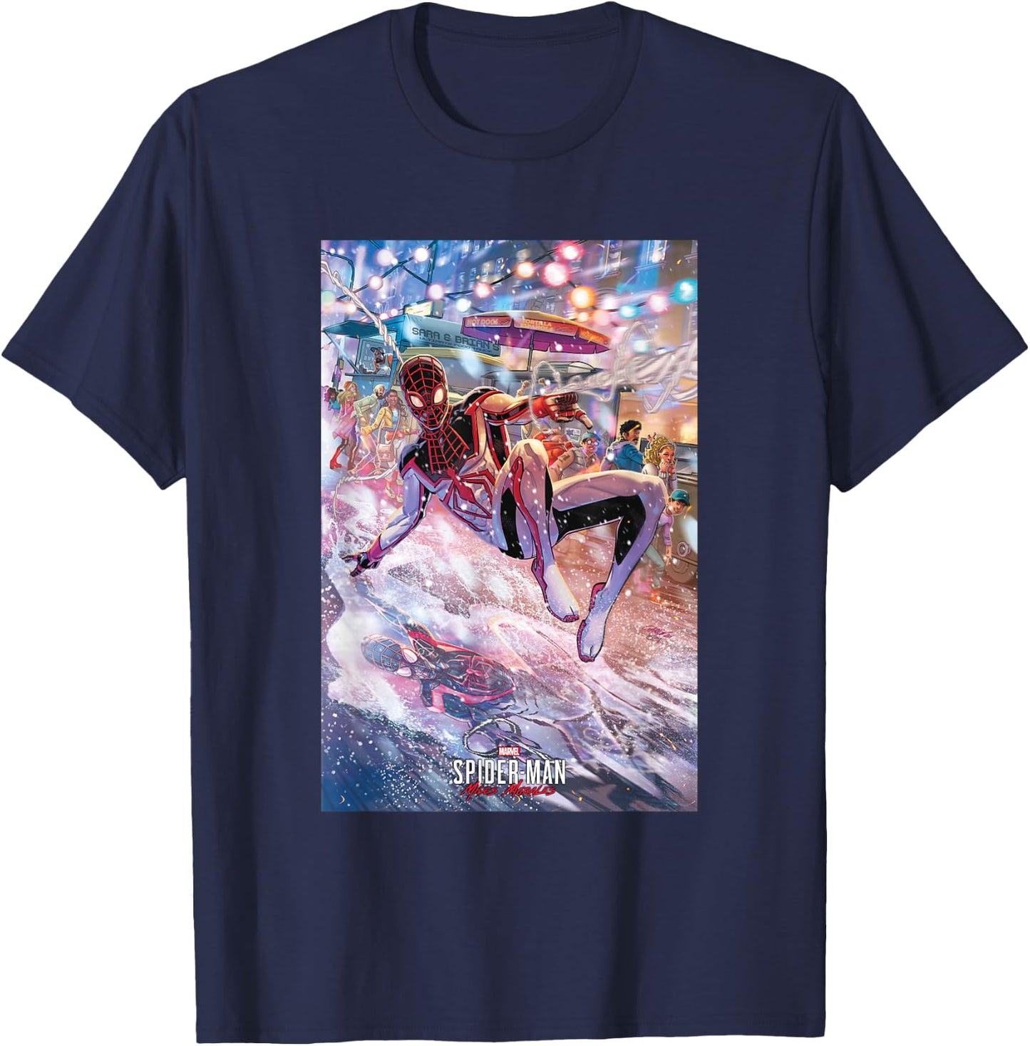 Marvel Spider-Man: Miles Morales Reflections Poster T-Shirt - T-Shirt | Navy