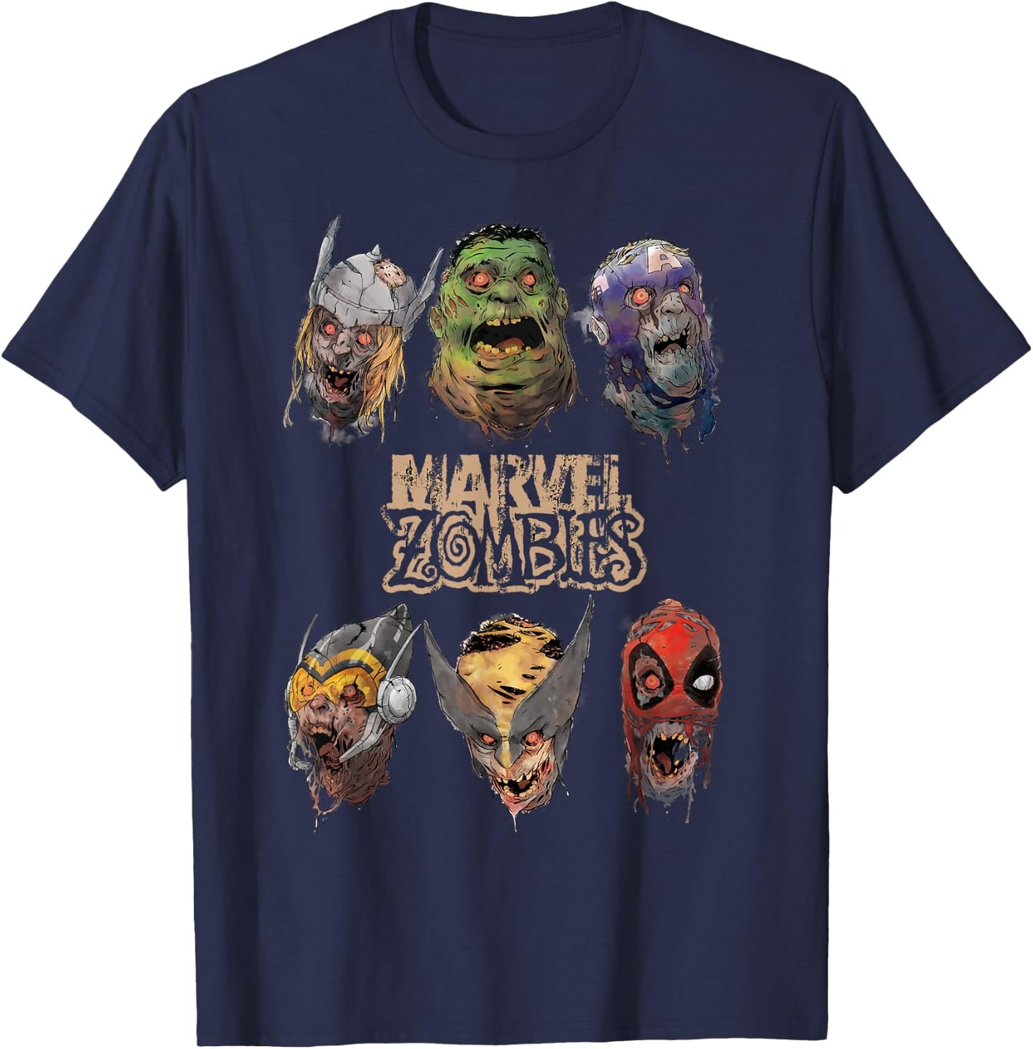 Marvel Zombies Group Shot Zombie Heads T-Shirt - T-Shirt | Navy
