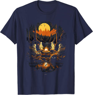 Vintage Ghost and Skeleton by Fire Camping Gothic Halloween T-Shirt - T-Shirt | Navy