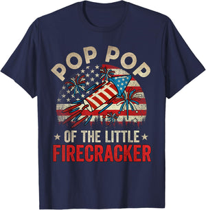 4th Of July Birthday Pop Pop Of The Little Firecracker T-Shirt - T-Shirt | Navy
