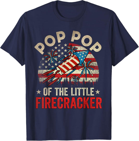 4th Of July Birthday Pop Pop Of The Little Firecracker T-Shirt - T-Shirt | Navy