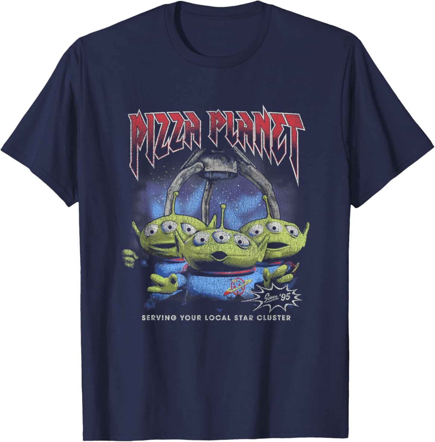 Disney Pixar Toy Story Pizza Planet Rock & Roll Aliens Retro T-Shirt - T-Shirt | Navy