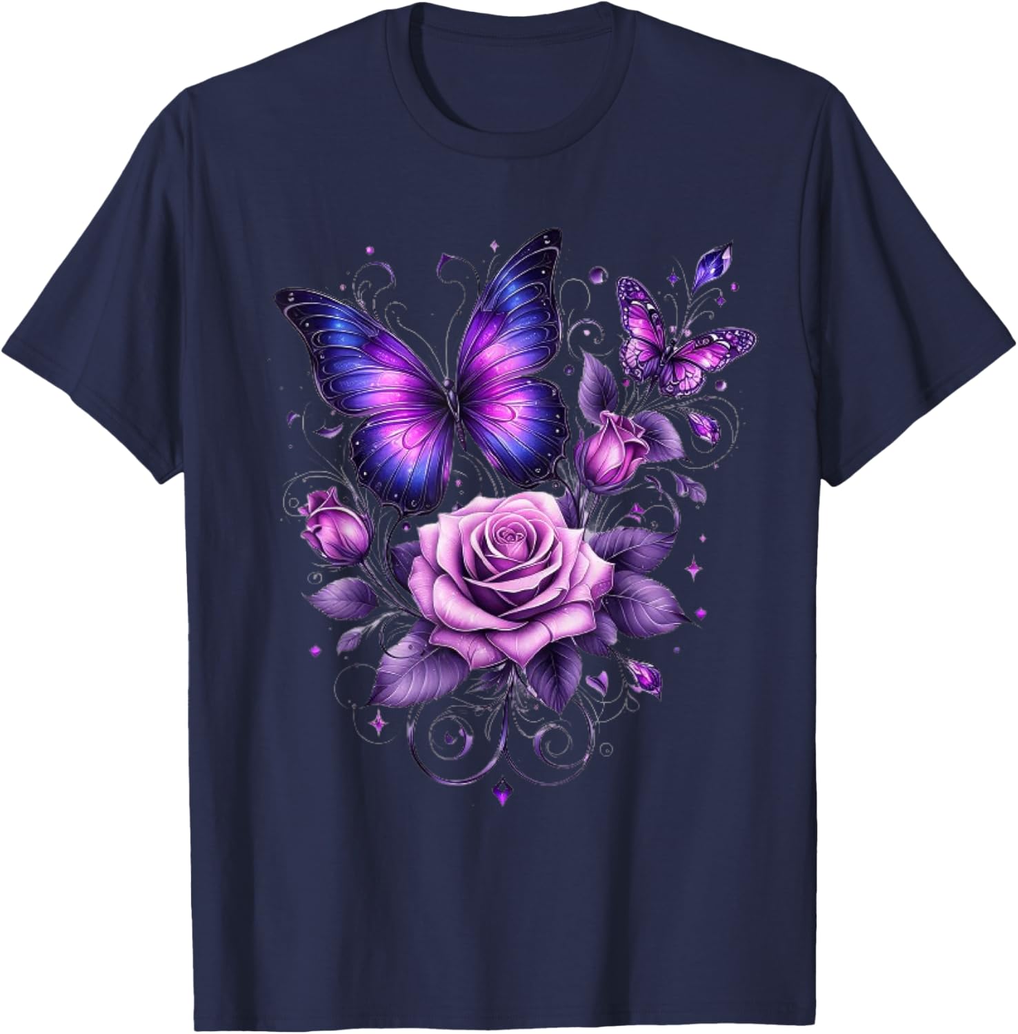 Beautiful Butterfly Purple Rose Butterfly Lovers Gifts Women T-Shirt - T-Shirt | Navy
