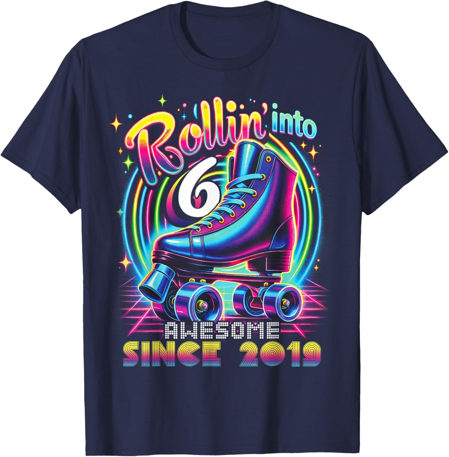 Birthday Roller Skating 6th Girls Rollin into 6 Skate Party T-Shirt - T-Shirt | Navy