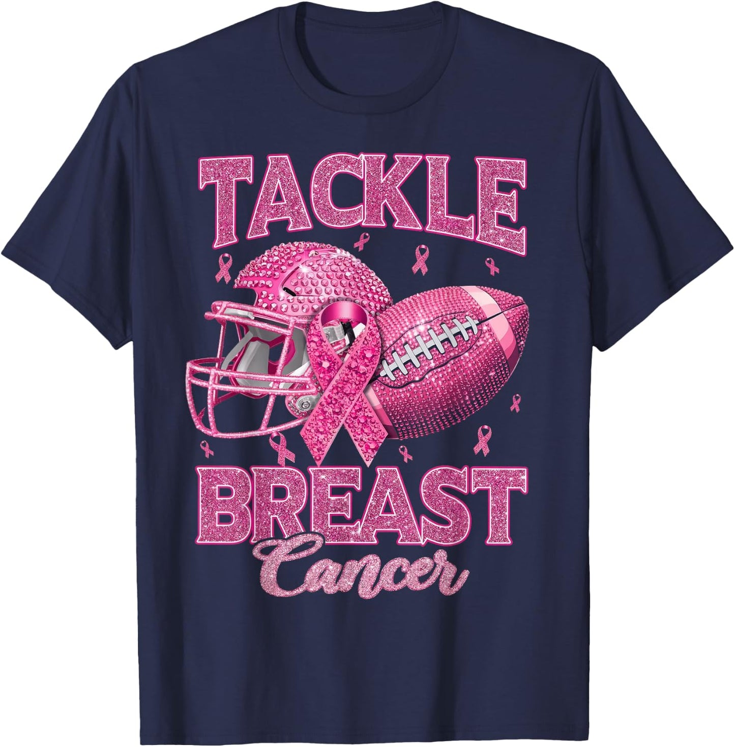 Tackle Breast Cancer Awareness American Football Pink Ribbon T-Shirt - T-Shirt | Navy