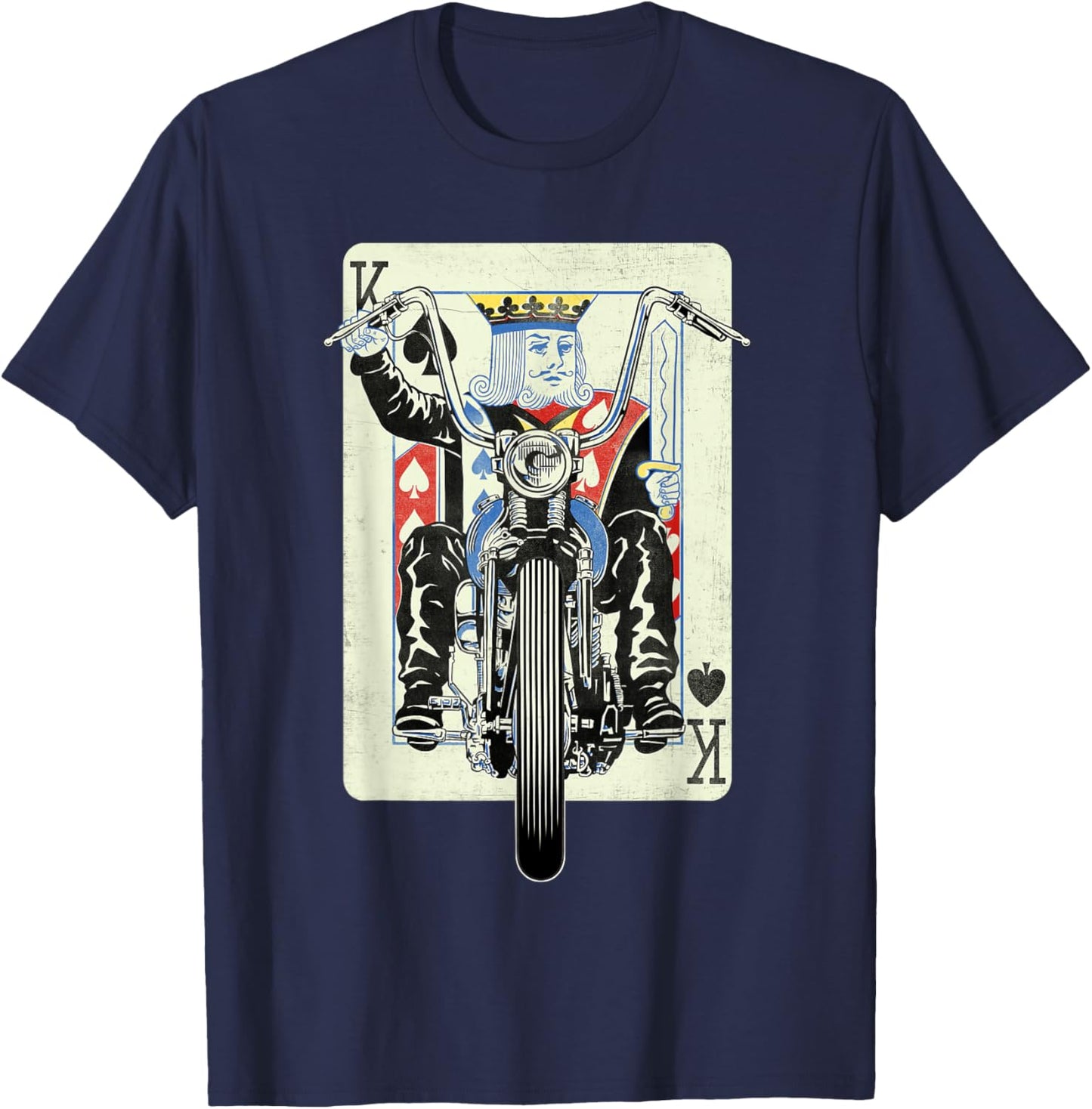 Vintage King Card Motorcycle Poker Black Jack Gambling Biker T-Shirt - T-Shirt | Navy