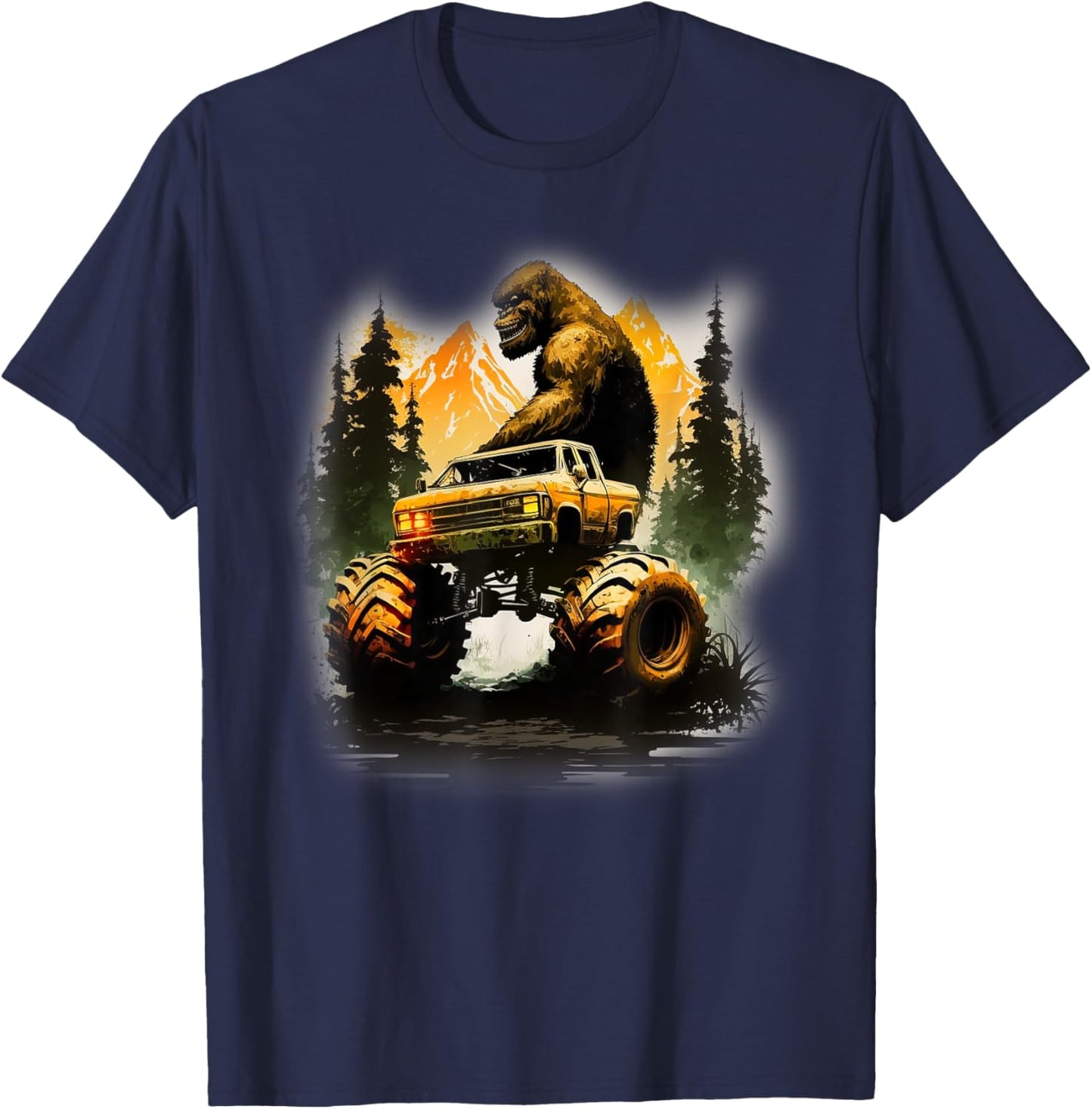 Bigfoot Monster Truck, Sasquatch Sci-Fi Graphic Big Trucks T-Shirt - T-Shirt | Navy