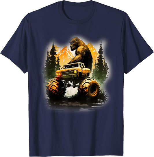 Bigfoot Monster Truck, Sasquatch Sci-Fi Graphic Big Trucks T-Shirt - T-Shirt | Navy