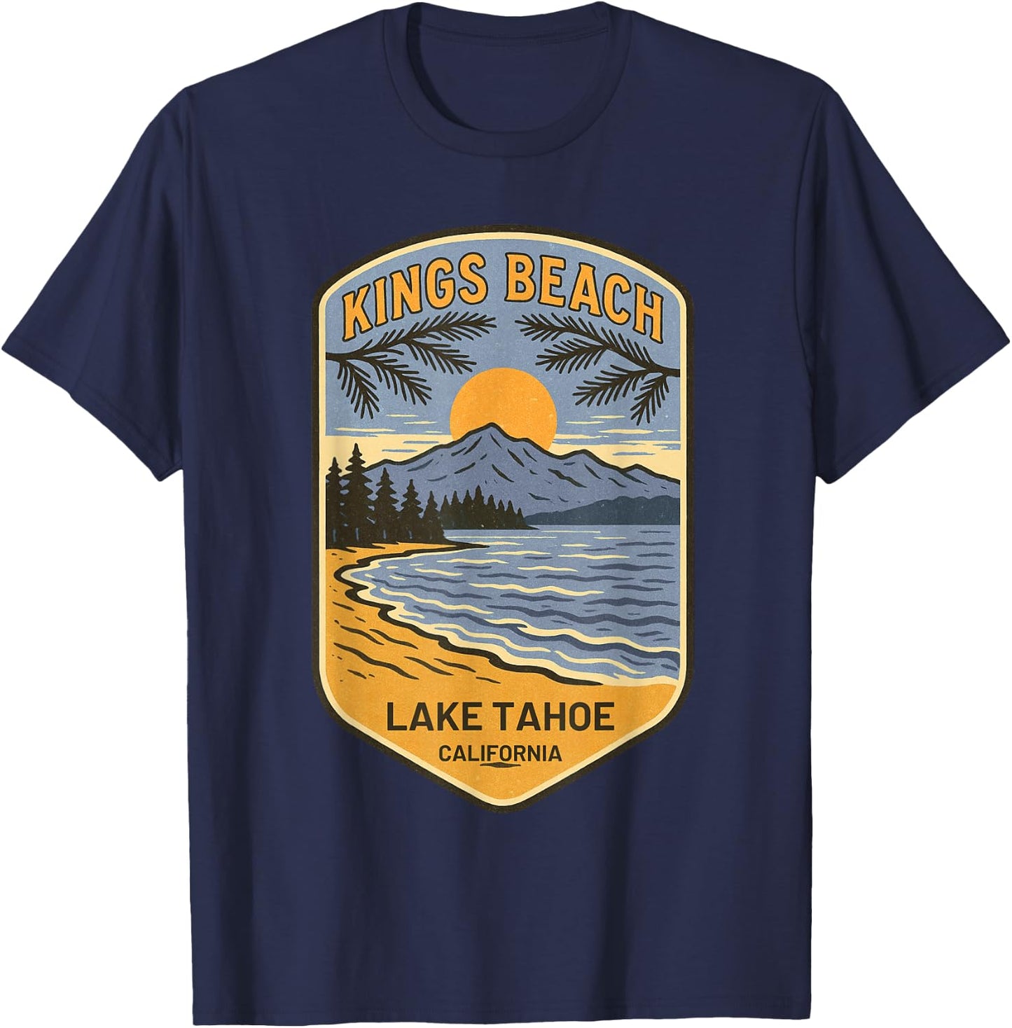 Kings Beach Lake Tahoe California Retro Vintage Art Souvenir T-Shirt - T-Shirt | Navy