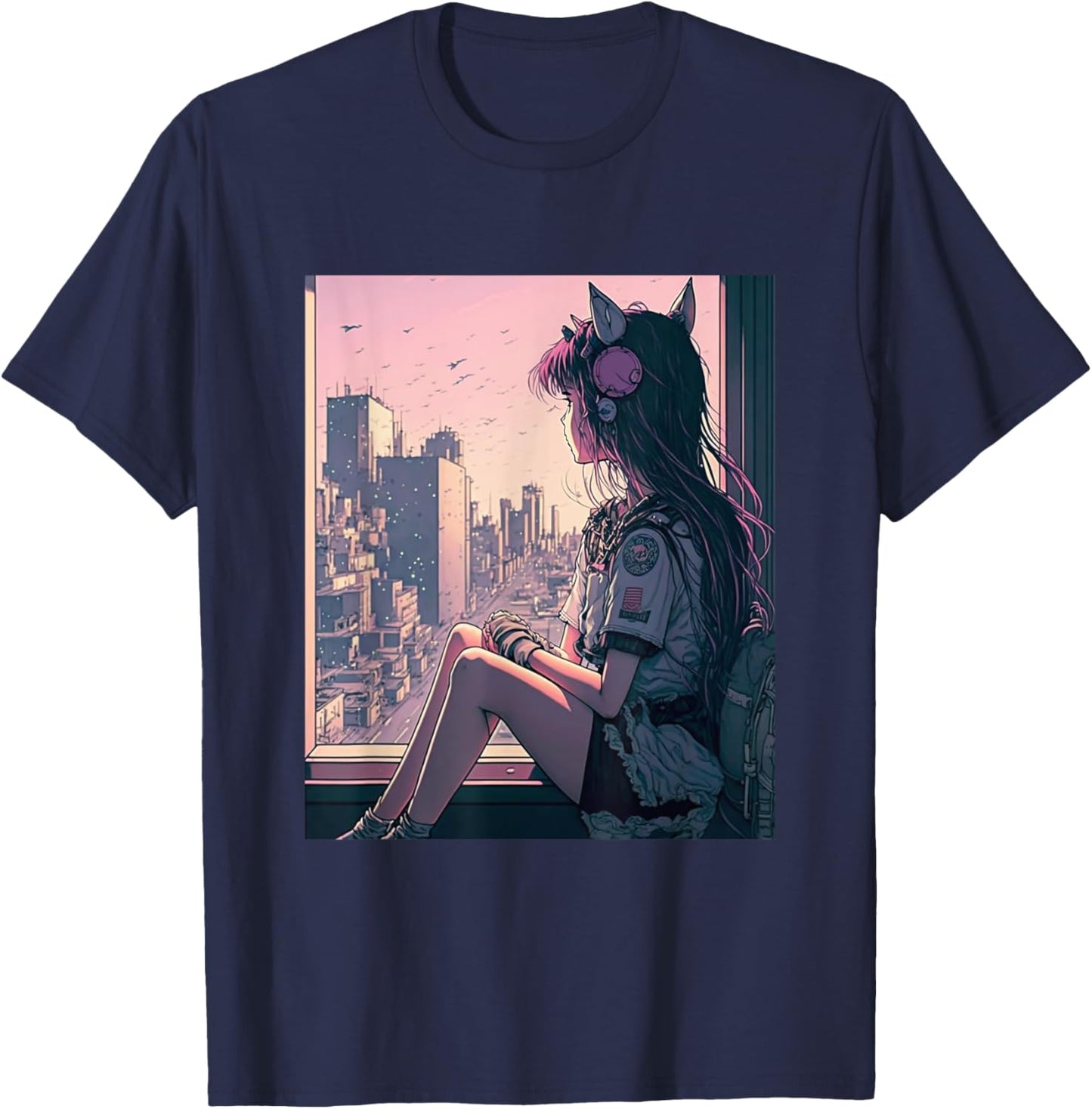 Anime Girl Waifu Tokyo T-Shirt - T-Shirt | Navy
