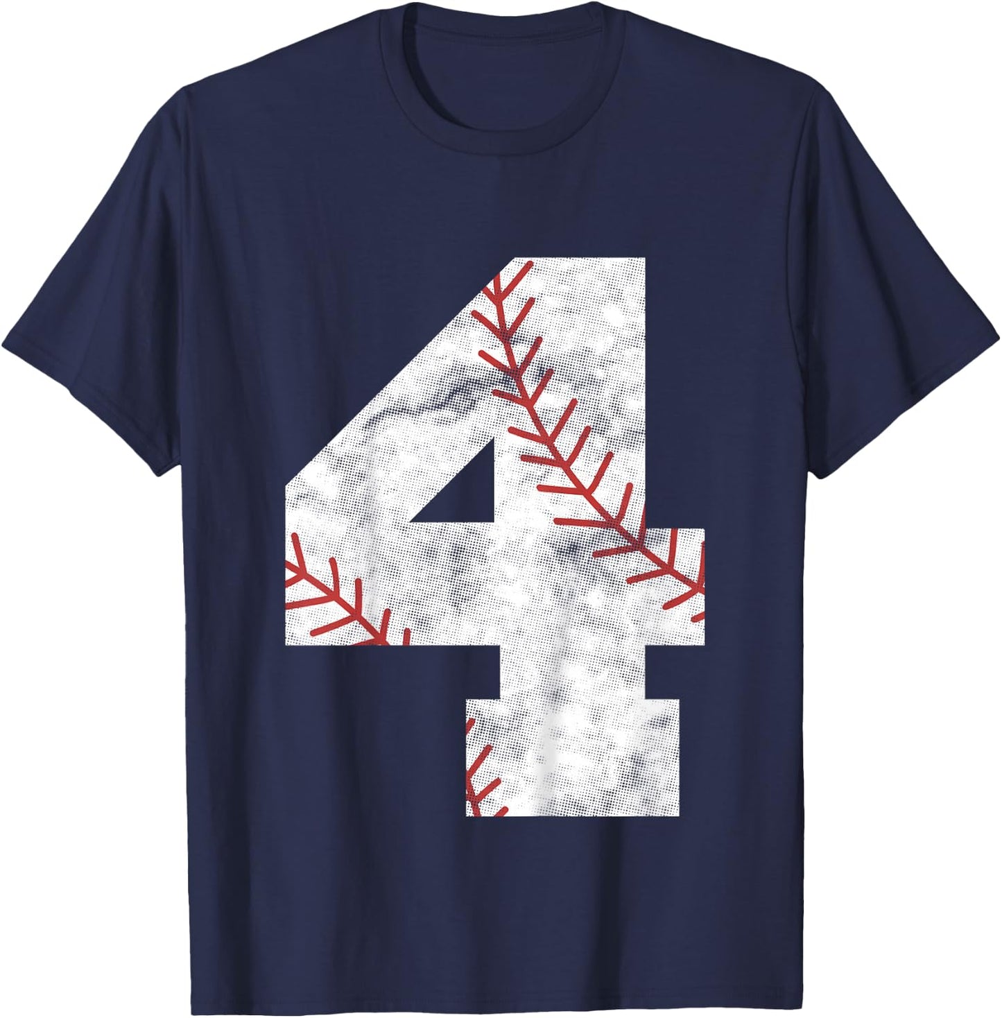 Kids 4th Birthday Baseball Big Number Four 4 Year Old Boy Girl T-Shirt - T-Shirt | Navy