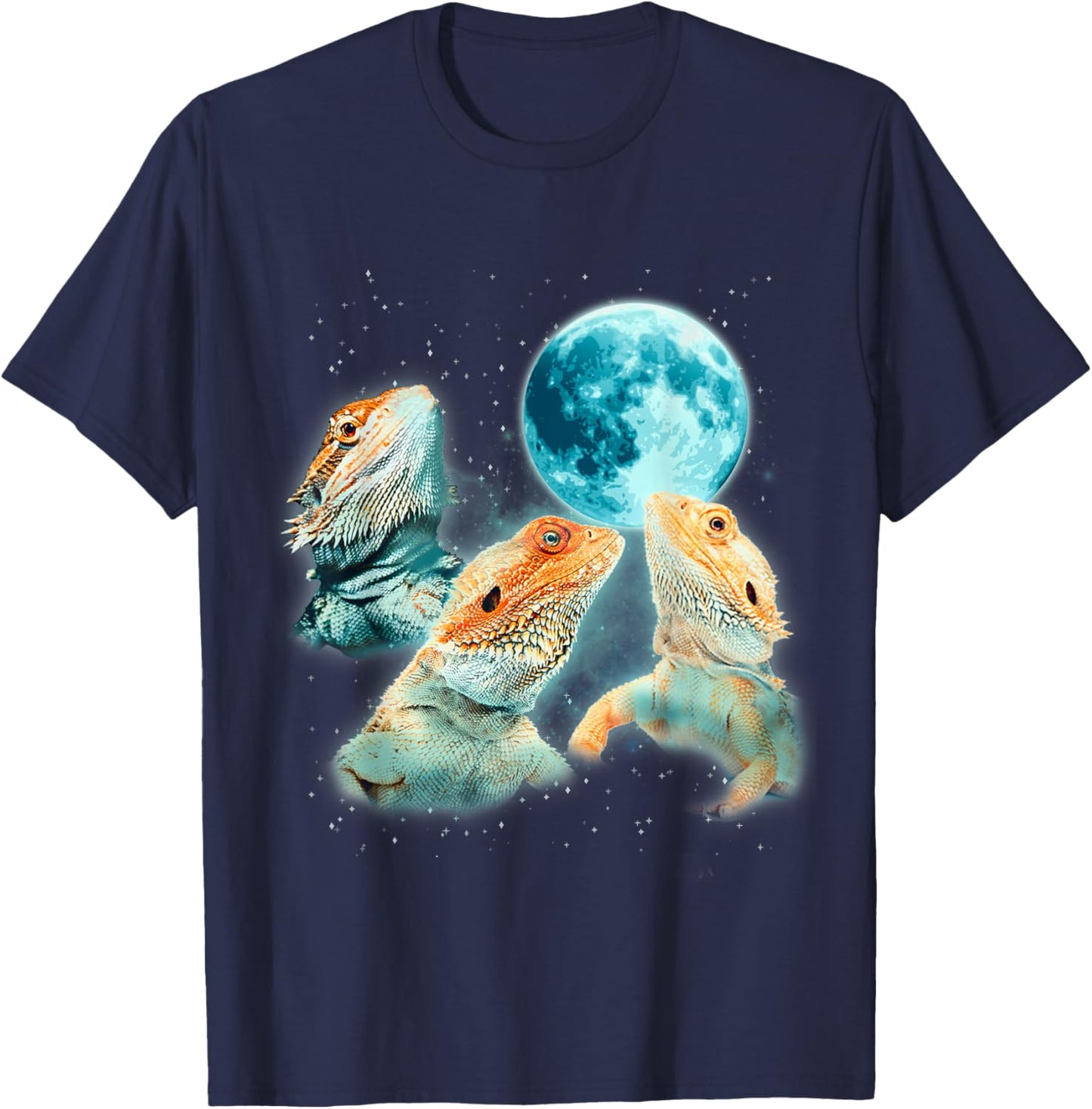 Bearded Dragon Lizards Howling at The Moon Beardies T-Shirt - T-Shirt | Navy