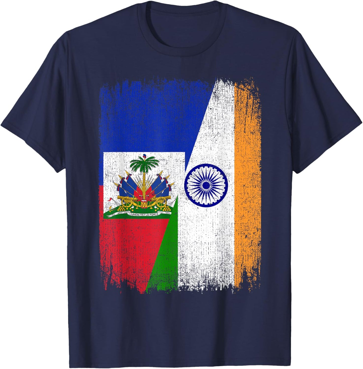 Half Haiti India Flag Haitian Indian Pride Roots T-Shirt - T-Shirt | Navy