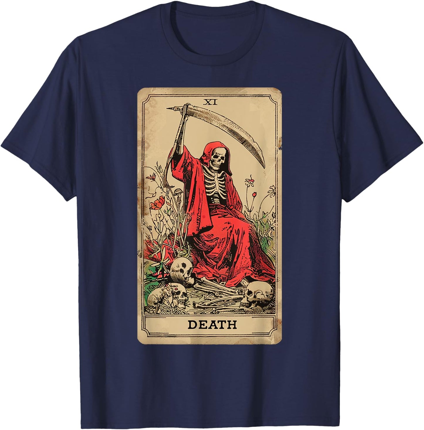 Vintage Tarot Card Death XIII Angel Skull Dead Reaper Grim T-Shirt - T-Shirt | Navy