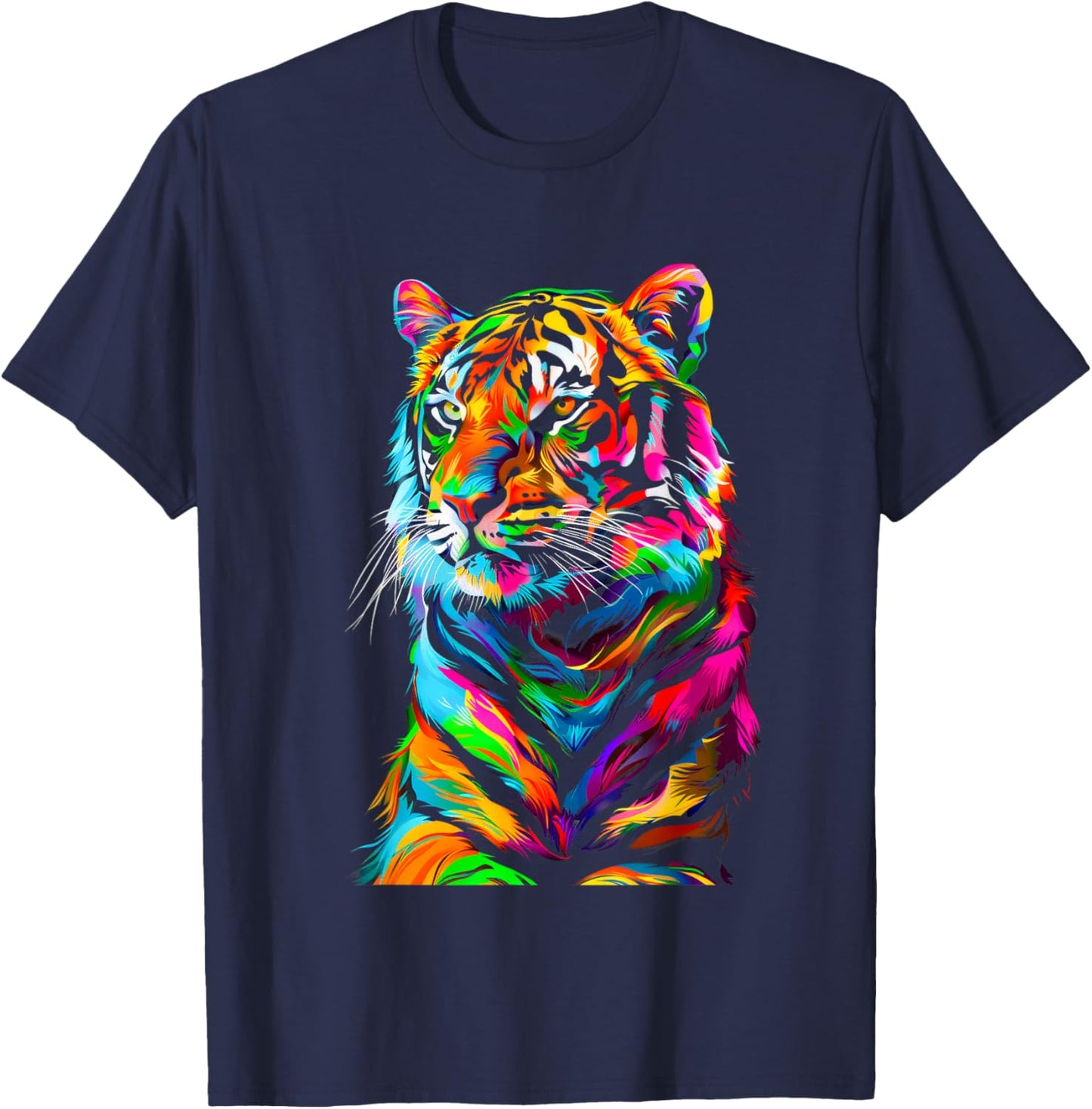 Colorful Tiger, Spirit Animal, Graphic Design, Rainbow Tiger T-Shirt - T-Shirt | Navy