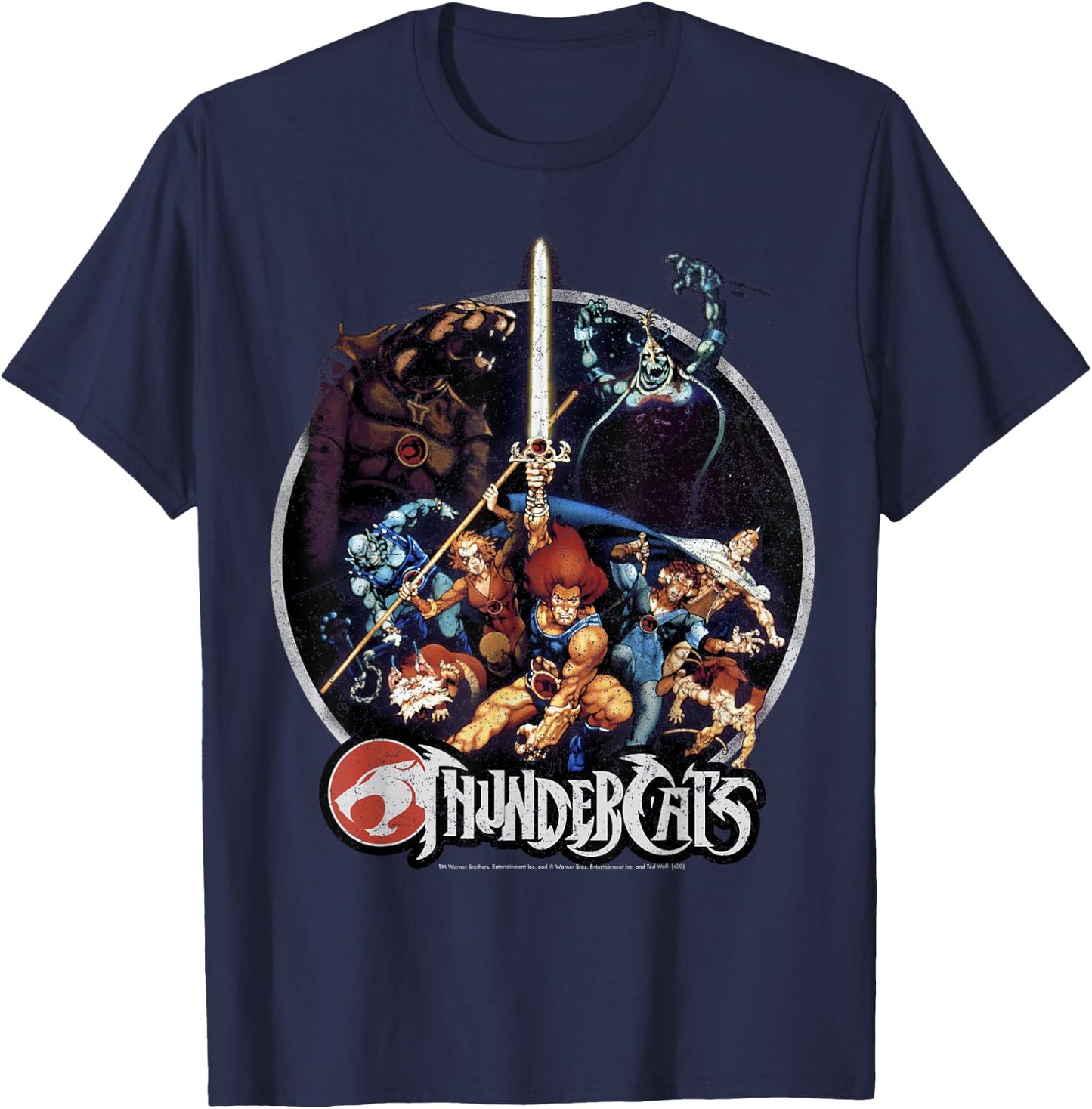 Thundercats Group Shot Vintage Circle Small T-Shirt - T-Shirt | Navy