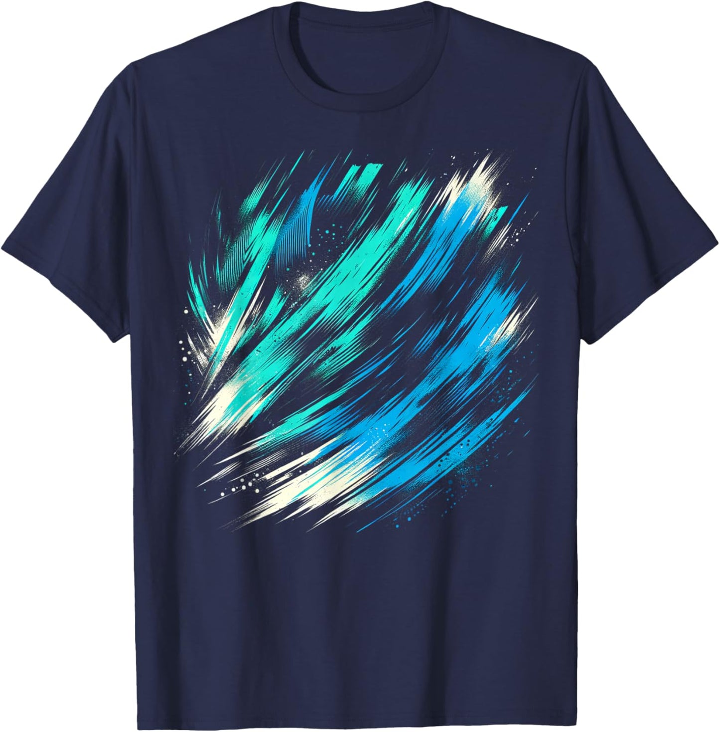 Abstract Teal and White Brushstroke on Green T-Shirt - T-Shirt | Navy