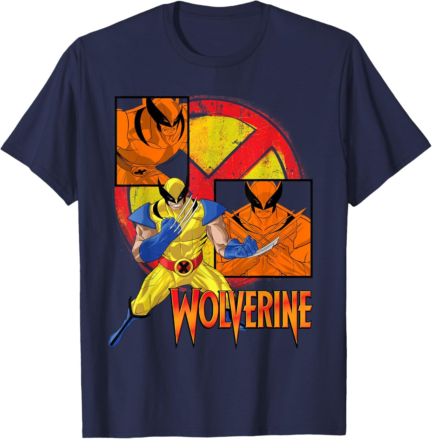 Marvel X-Men Wolverine Collage Panel Logo T-Shirt - T-Shirt | Navy