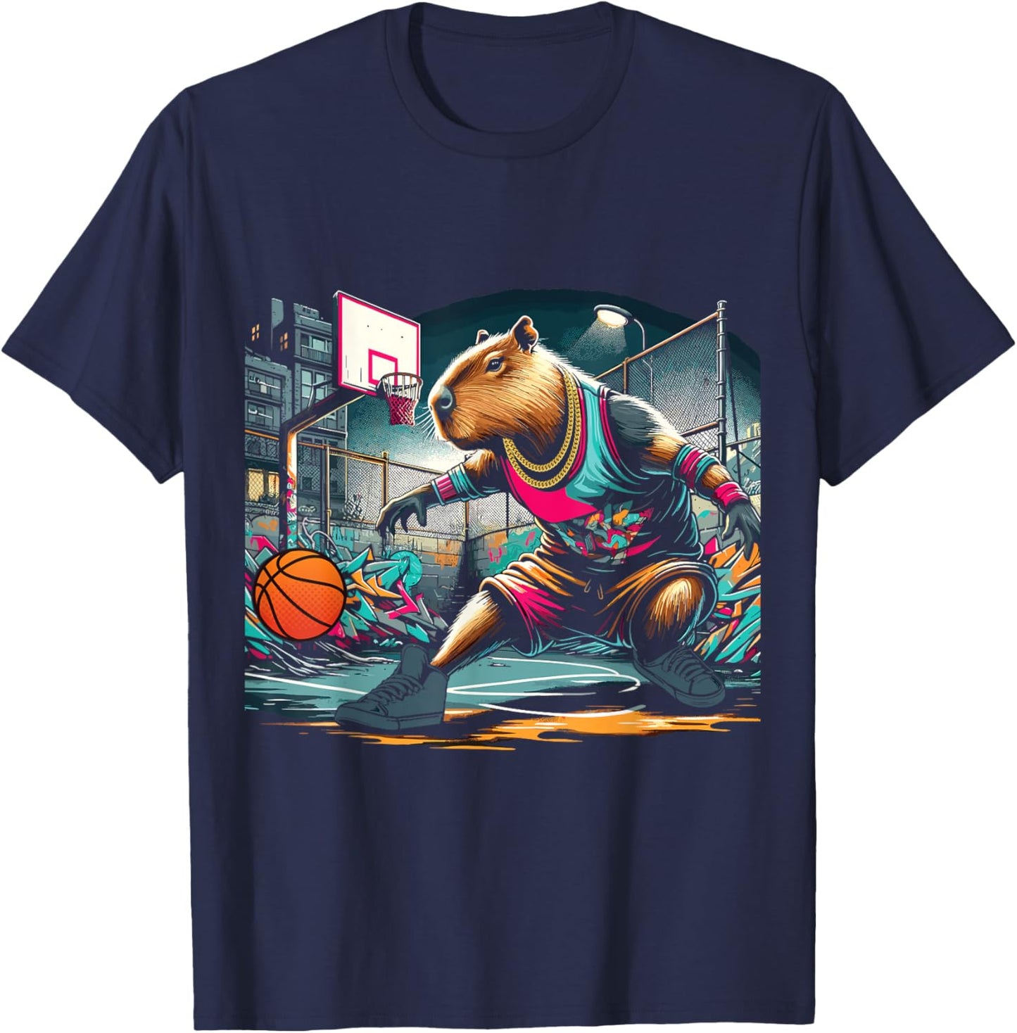 Capybara Basketball , Small, Black T-Shirt - T-Shirt | Navy