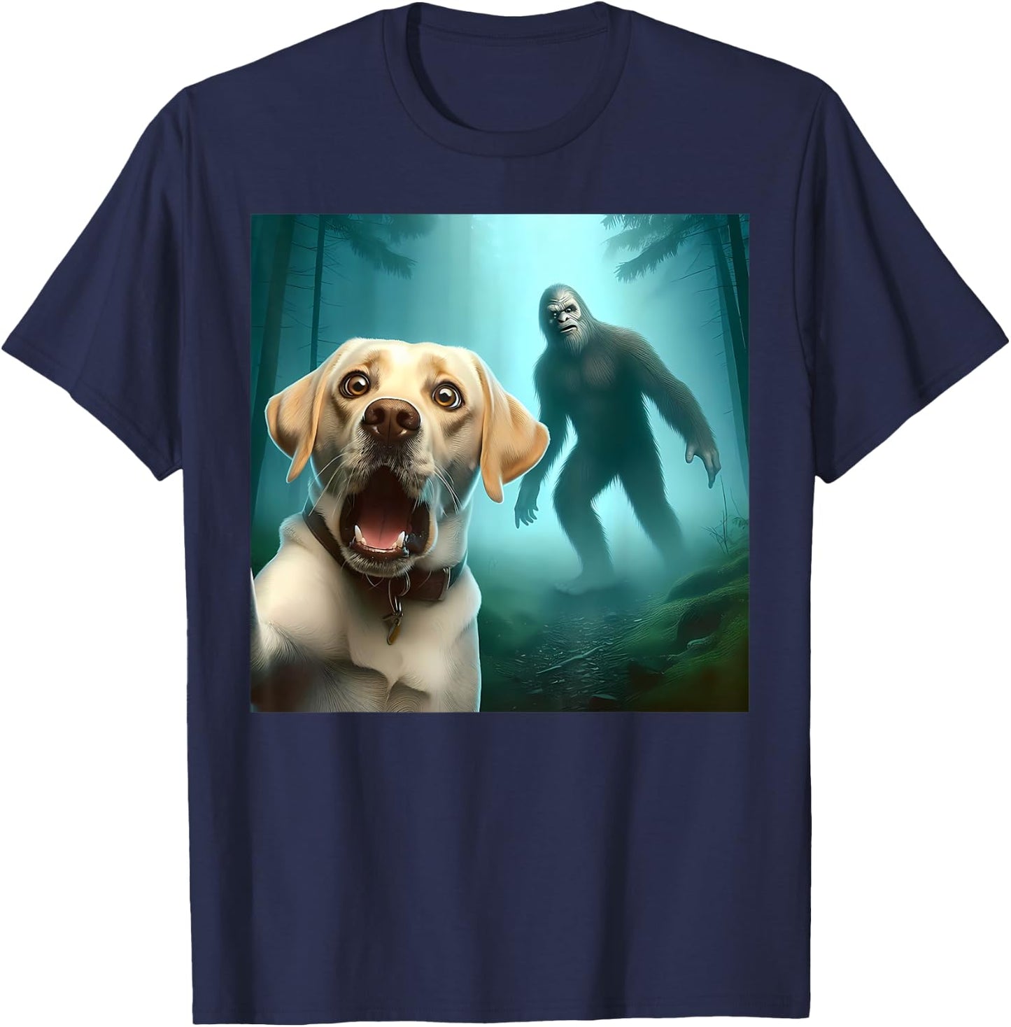 Labrador retriever Selfie with bigfoot sasquatch T-Shirt - T-Shirt | Navy