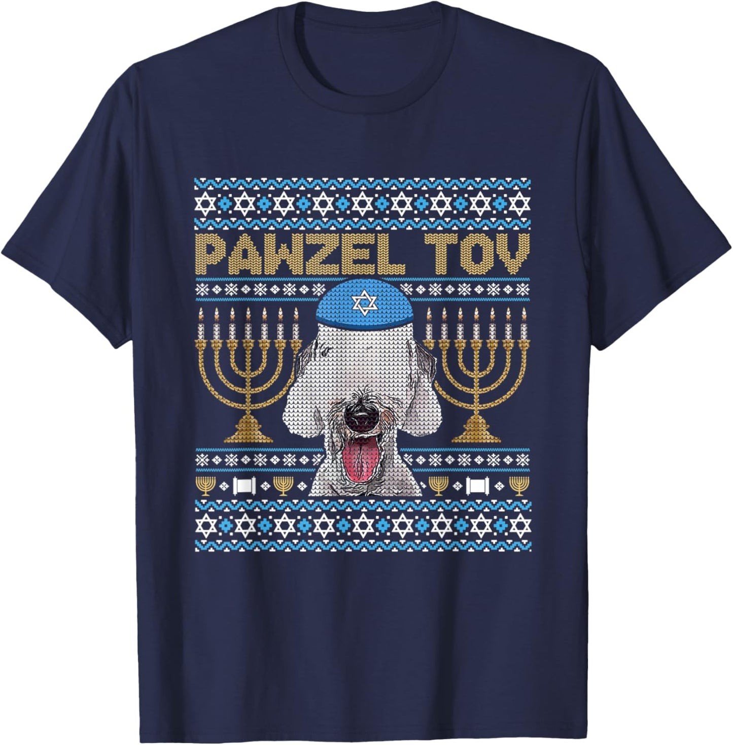 Pawzel Tov Jewish Bedlington Terrier Dog Funny Hanukkah T-Shirt - T-Shirt | Navy