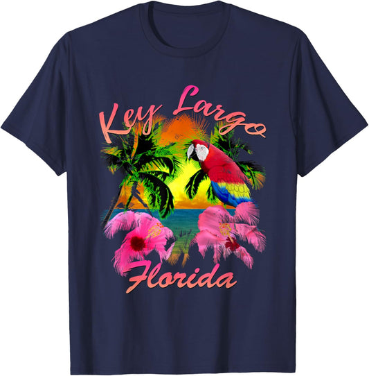Key Largo Beach Sunset with Colorful Parrot Women Kids T-Shirt - T-Shirt | Navy