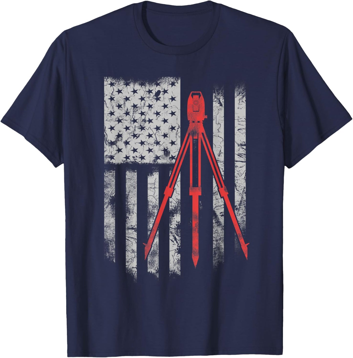 Tripod Survey Flag America 4th July Land Surveyor T-Shirt - T-Shirt | Navy