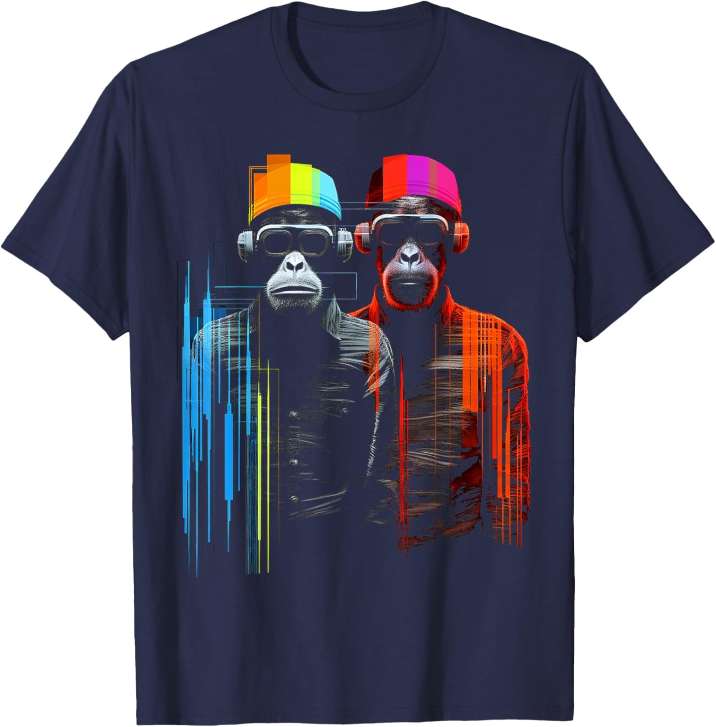 Monkey Colorful Animal Drawingg Abstract Art Monkey T-Shirt - T-Shirt | Navy