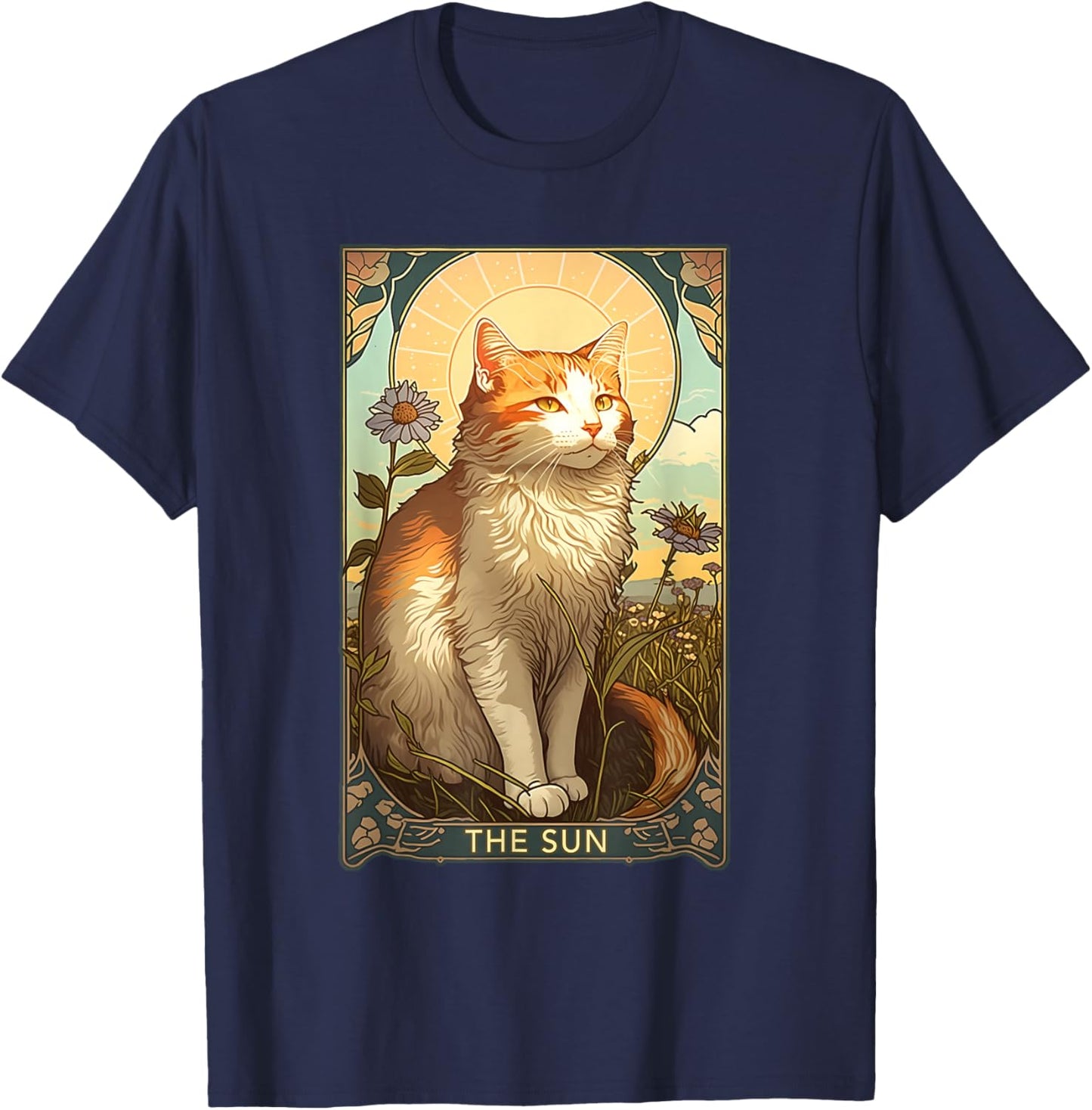 Cat Tarot Card, The Sun Tarot Card, Art Nouveau T-Shirt - T-Shirt | Navy