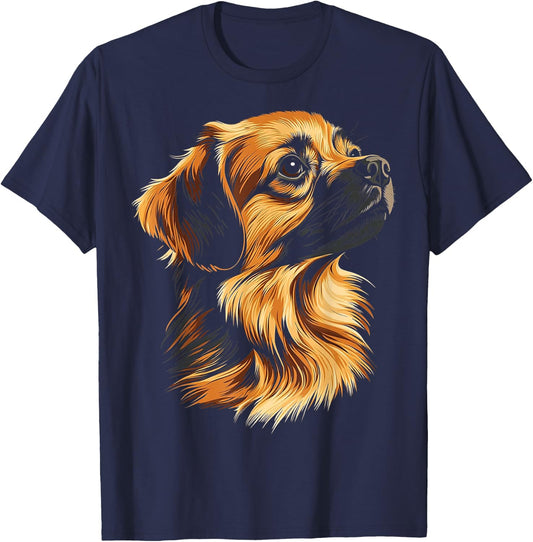 Tibetan Spaniel Dog Motif Pet Illustration Tibetan Spaniel T-Shirt - T-Shirt | Navy