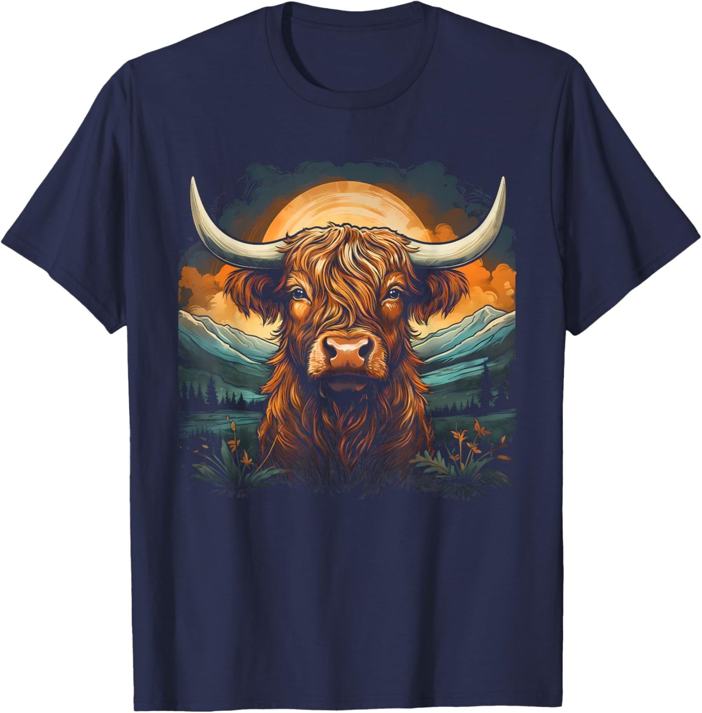 Scottish Highland Cow Cattle Farm Mountain Hairy Cow T-Shirt - T-Shirt | Navy